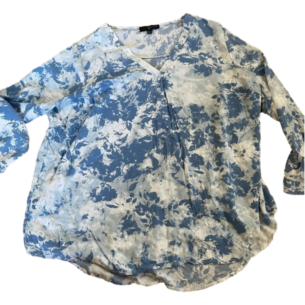 Fred David Womens Blue And White Blouse 2x